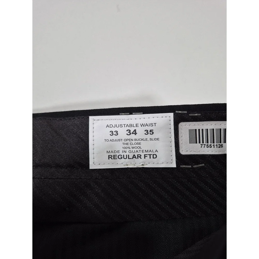 Dress Pants Mens 34x36 Black Super 120 Wool Flat Front Adjustable Waist Unhemmed